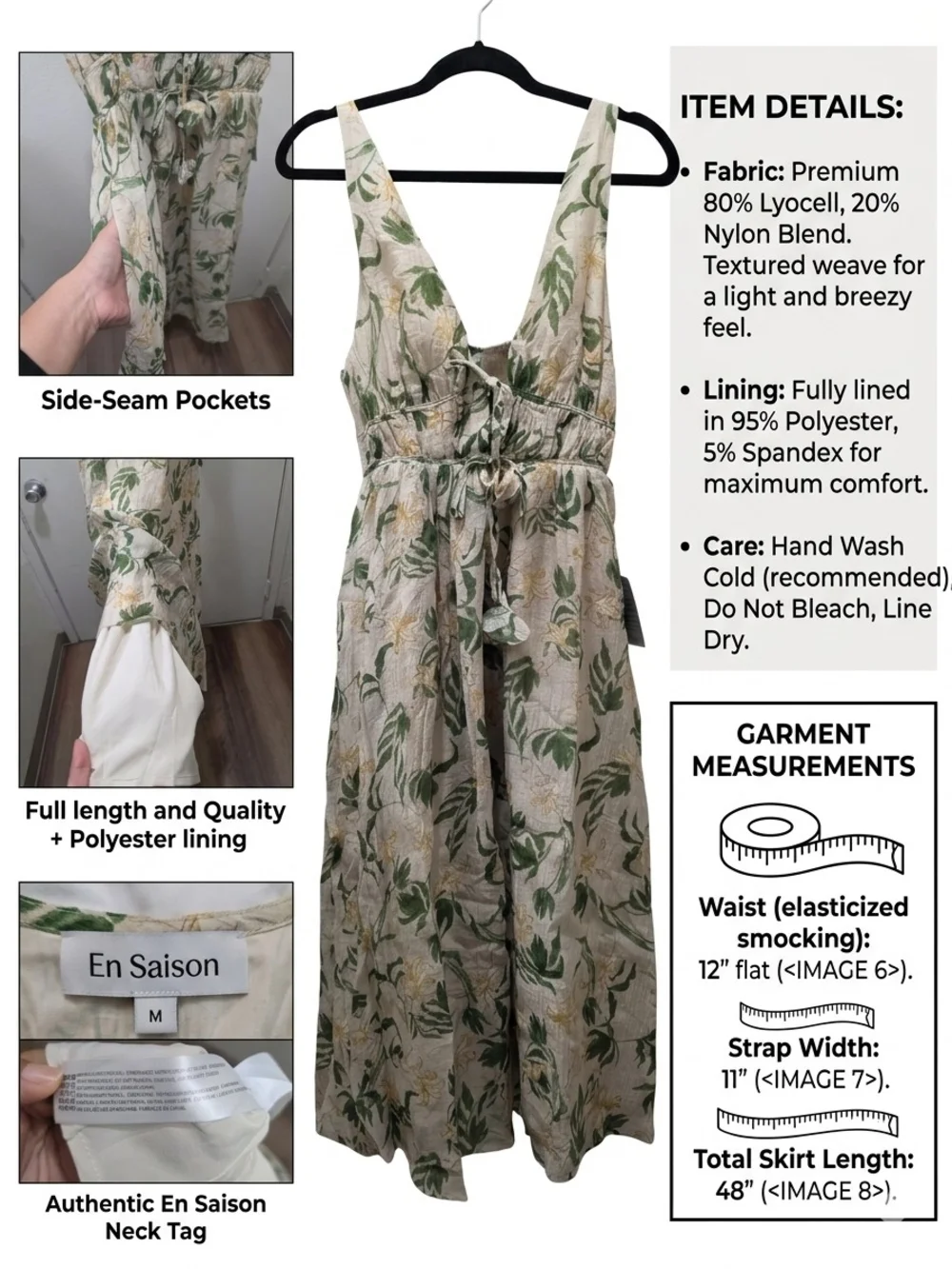 ​En Saison Floral Smocked Midi Dress with Fabric Tassels - NWT - Picture 2 of 14